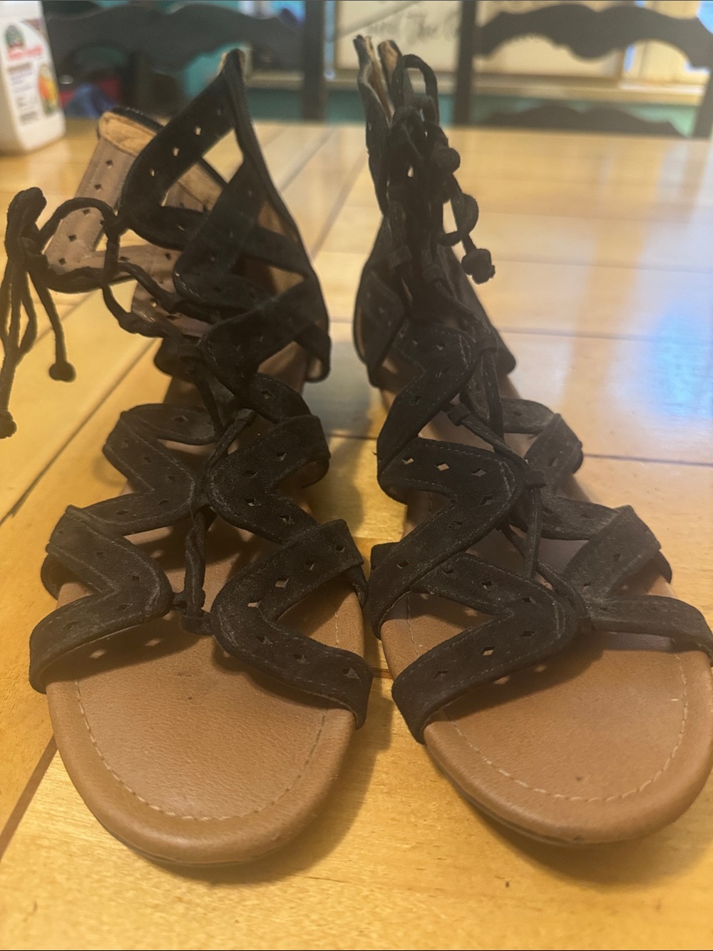 Black Lace-Up Gladiator Sandals - Women
